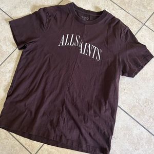 GENTLY USED Brown All Saints Split Logo T Shirt (Size L)